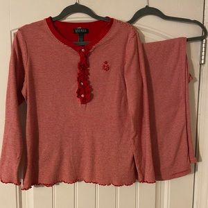 Women’s Ralph Lauren Red and White Striped Pajama Set L